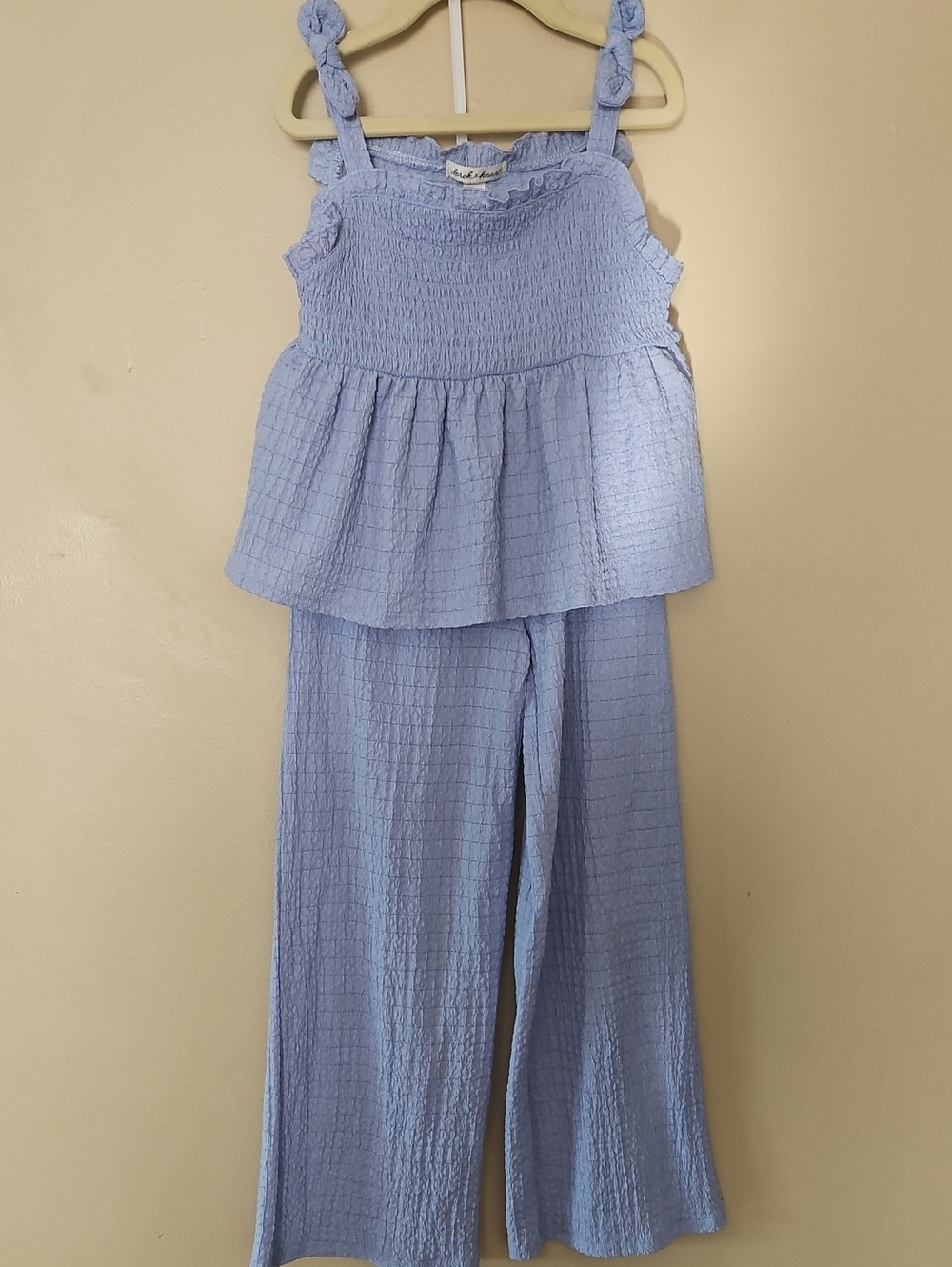 Derek Heart Smocked Peplum Tank & Pants with Wide Legs